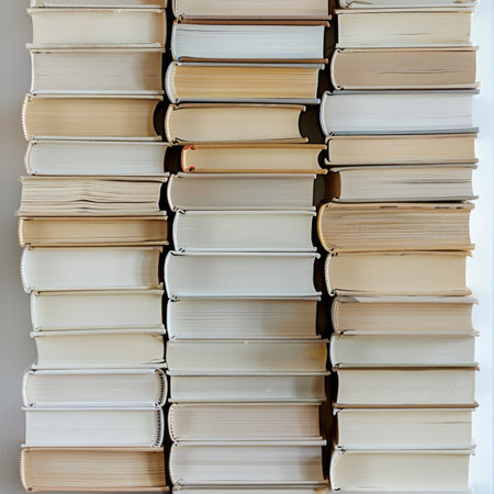 Rows of books on a white background, minimalistic, close-up, macro photography, flat lay, front view. --stylize 250 --v 6 Job ID: 1c898d06-e357-4ede-8523-b02b9e2965e9の素材