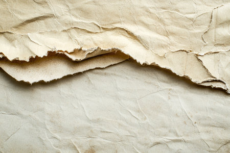 A close-up of a wrinkled and torn piece of old paper.の素材
