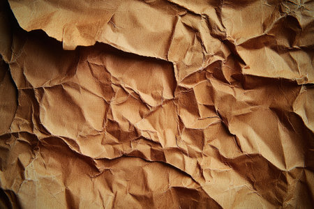 A close-up shot showcasing the textured surface of crumpled brown paper.の素材