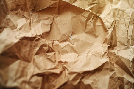 A close-up image capturing the intricate texture of crumpled brown paper, showcasing its uneven folds and creases.の素材