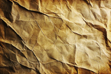 A close-up of the texture of a crumpled, aged, and weathered piece of paper.の素材