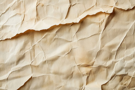 A close-up of a piece of crumpled brown paper with a rough texture and uneven surface.の素材