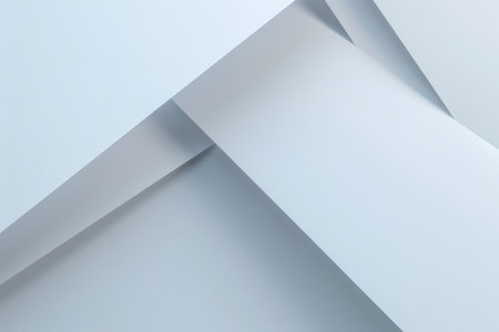 A minimalist abstract background with intersecting white planes creating geometric shapes and shadows.の素材