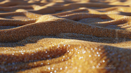 A close-up image of a textured sandy surface with shimmering light reflections, creating an abstract and mesmerizing pattern.の素材
