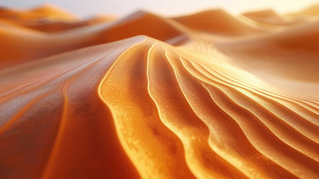 A close-up view of golden sand dunes, showcasing the intricate ripples and texture of the desert landscape.の素材
