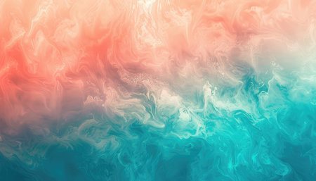 A colorful abstract image depicting swirling liquid paint in shades of peach and teal.の素材