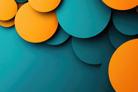 A simple, modern abstract background with overlapping orange and teal circles.の素材