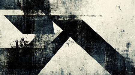 An abstract image featuring a geometric pattern of black and white shapes with a distressed and grunge-like texture.の素材