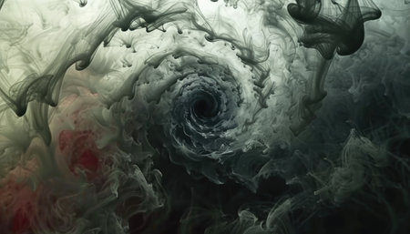 A close-up photo of black ink swirling in water, creating a mesmerizing vortex pattern.の素材