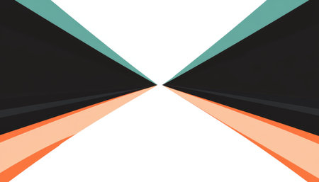 An abstract design featuring teal, black, and orange stripes forming an X shape against a white background.の素材