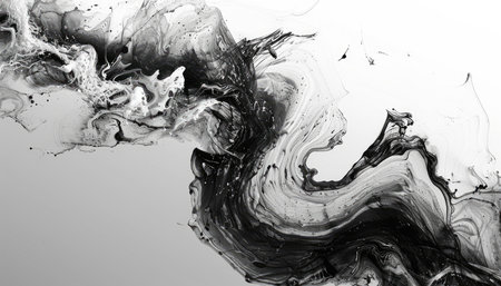 An abstract artwork featuring swirling black and white paint, creating a dynamic and expressive design.の素材