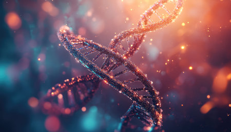 DNA molecule model, 3d render, computer generated abstract background, double exposureの素材