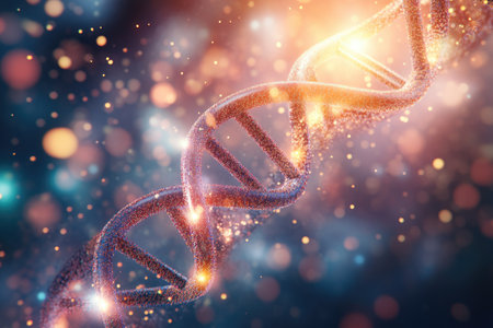 DNA molecule on a blue background. 3d rendering, 3d illustration.の素材