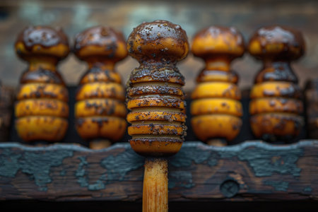 Honey dipper on a wooden background. Selective focus.の素材