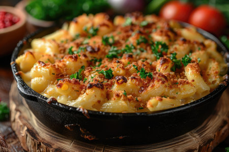 Baked macaroni and cheese in a cast-iron skilletの素材