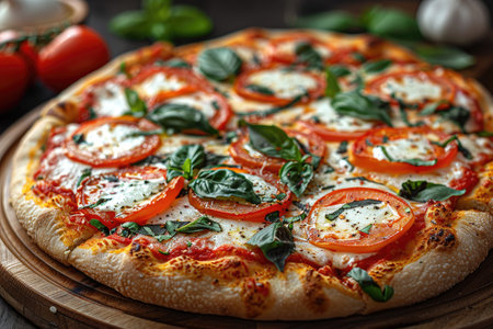 Pizza Margherita with tomatoes, mozzarella and basilの素材