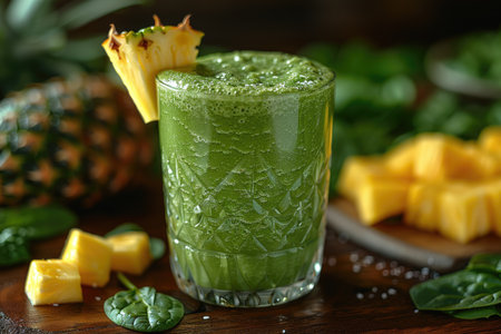 Healthy green smoothie with spinach, pineapple and pineapplesの素材