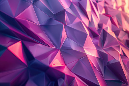 A close-up of a vibrant abstract geometric pattern composed of purple and pink triangles.の素材
