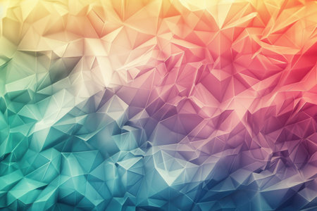 A close-up of an abstract geometric pattern with a gradient color scheme, featuring a textured surface and a 3D effect.の素材