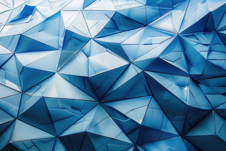 A close-up abstract image featuring a textured blue geometric pattern of interlocking triangles.の素材