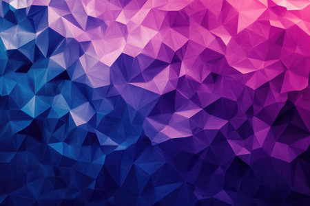 A low-poly background with a gradient of blue, purple, and pink hues.の素材