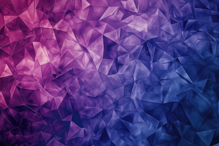 An abstract background featuring a geometric pattern of triangles in shades of purple and blue.の素材
