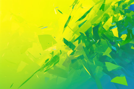 Abstract background featuring geometric shapes in shades of green, yellow, and blue.の素材