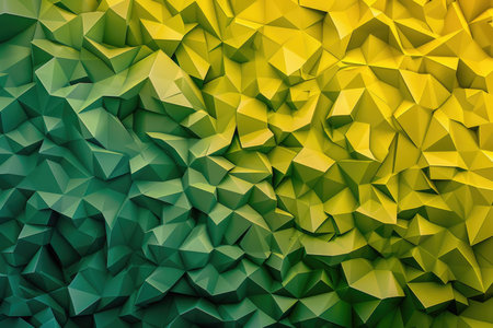 A close-up of an abstract geometric background with a low poly style and a gradient of green and yellow.の素材