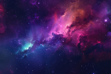 A mesmerizing image of a nebula in deep space, showcasing vibrant colors and twinkling stars against a dark backdrop.の素材