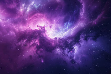 A colorful nebula in space with swirling clouds and scattered stars.の素材