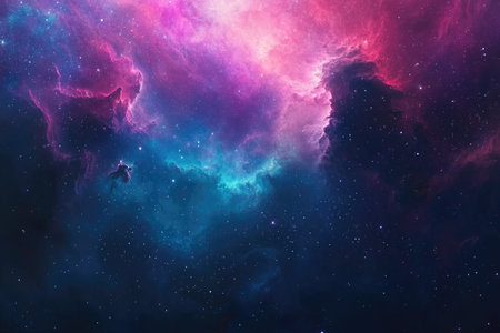 A captivating depiction of a starry night sky adorned with vibrant pink and blue nebulae.の素材