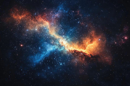 A vibrant image of a cosmic landscape, showcasing colorful nebulas and a vast expanse of stars against a dark backdrop.の素材
