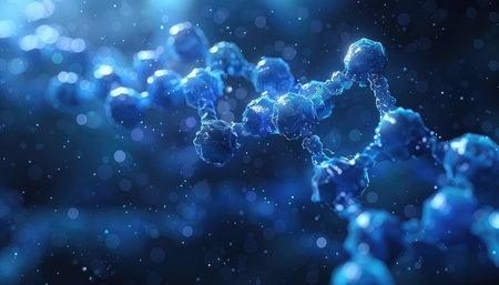 A 3D rendered abstract image of a blue molecular structure, showcasing the intricate connections and complexity of molecules.の素材