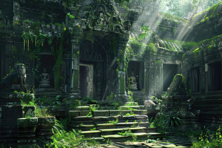 Ancient temple in the jungle. Bali, Indonesia. 3D renderingの素材