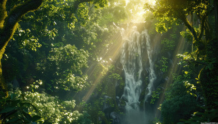 Beautiful waterfall in the rainforest at Kanchanaburi, Thailandの素材