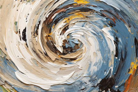 A close-up abstract oil painting featuring swirling colors and textures.の素材