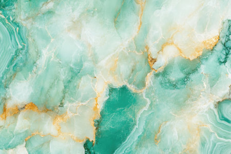 A close-up of a green and gold marble surface with intricate swirls and veins.の素材