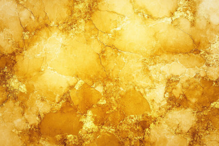 A close-up texture of golden veined marble with a polished, shimmering surface.の素材