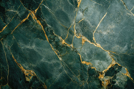 A close-up image of a green marble surface with golden veins and a textured background.の素材