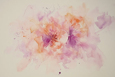 A watercolor painting featuring a blooming flower with soft, vibrant colors.の素材