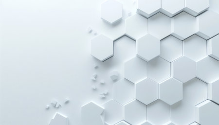 A minimalist abstract background featuring a white honeycomb pattern with textured elements.の素材