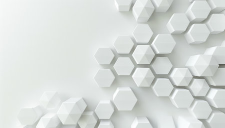 A minimalist abstract background featuring a pattern of white hexagon and geometric shapes.の素材