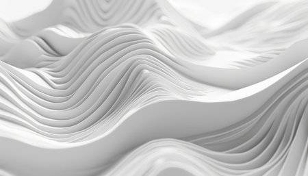 A minimalist abstract image featuring white curved lines creating a flowing and undulating surface.の素材