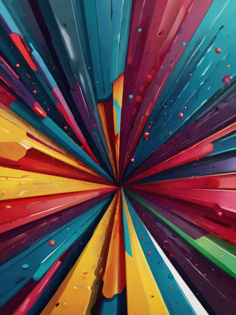 A vibrant digital illustration showcasing radiating colorful stripes creating an abstract burst effect.の素材