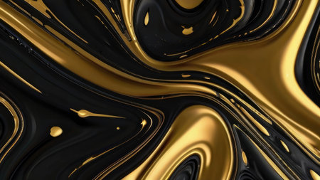 An abstract image featuring swirling patterns of gold and black liquid creating a luxurious and dynamic visual effect.の素材