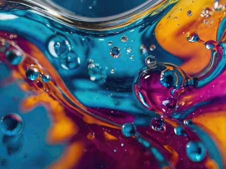 Colorful abstract background from water and oil bubbles. Macro photography.の素材