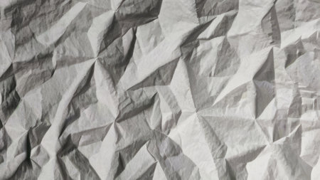 The image shows a close-up view of a crumpled piece of paper with shades of gray and white creating a textured abstract pattern.の素材