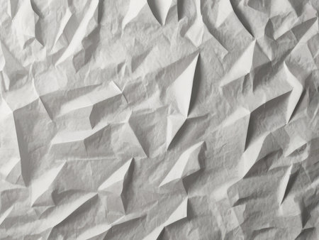 A close up image of a crumpled sheet of gray paper showing texture and folds.の素材