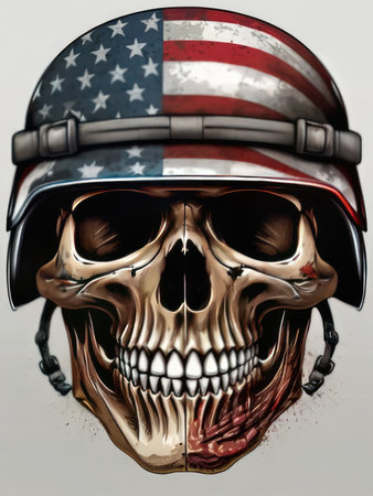 Skull with american flag in helmet. 3d illustration.の素材
