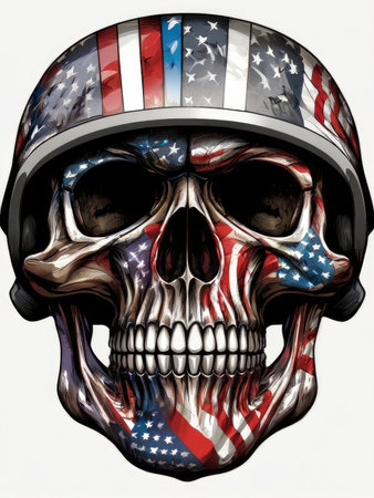 Skull with american flag on white background, 3d illustrationの素材
